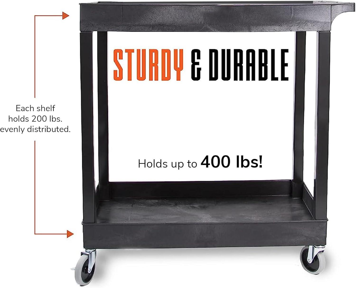 Gray Heavy Duty 2-Shelf Utility Cart with Swivel Casters