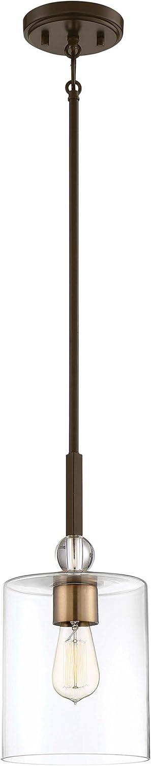 1 Light Mini Pendant In Transitional Style 14.5 Inches Tall By 7 Inches Wide-Painted Bronze/Natural Brush Finish    -Traditional Installation Minka