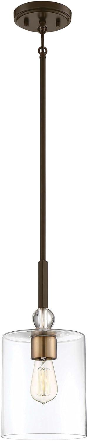 1 Light Mini Pendant In Transitional Style 14.5 Inches Tall By 7 Inches Wide-Painted Bronze/Natural Brush Finish    -Traditional Installation Minka