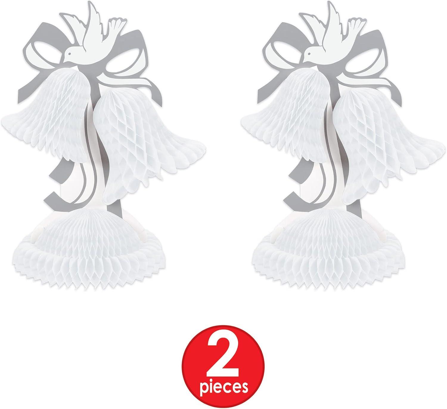 Beistle 2 Piece Honeycomb Tissue Bell Centerpieces For Wedding Decorations, Bridal Shower Décor, Anniversary Party Supplies