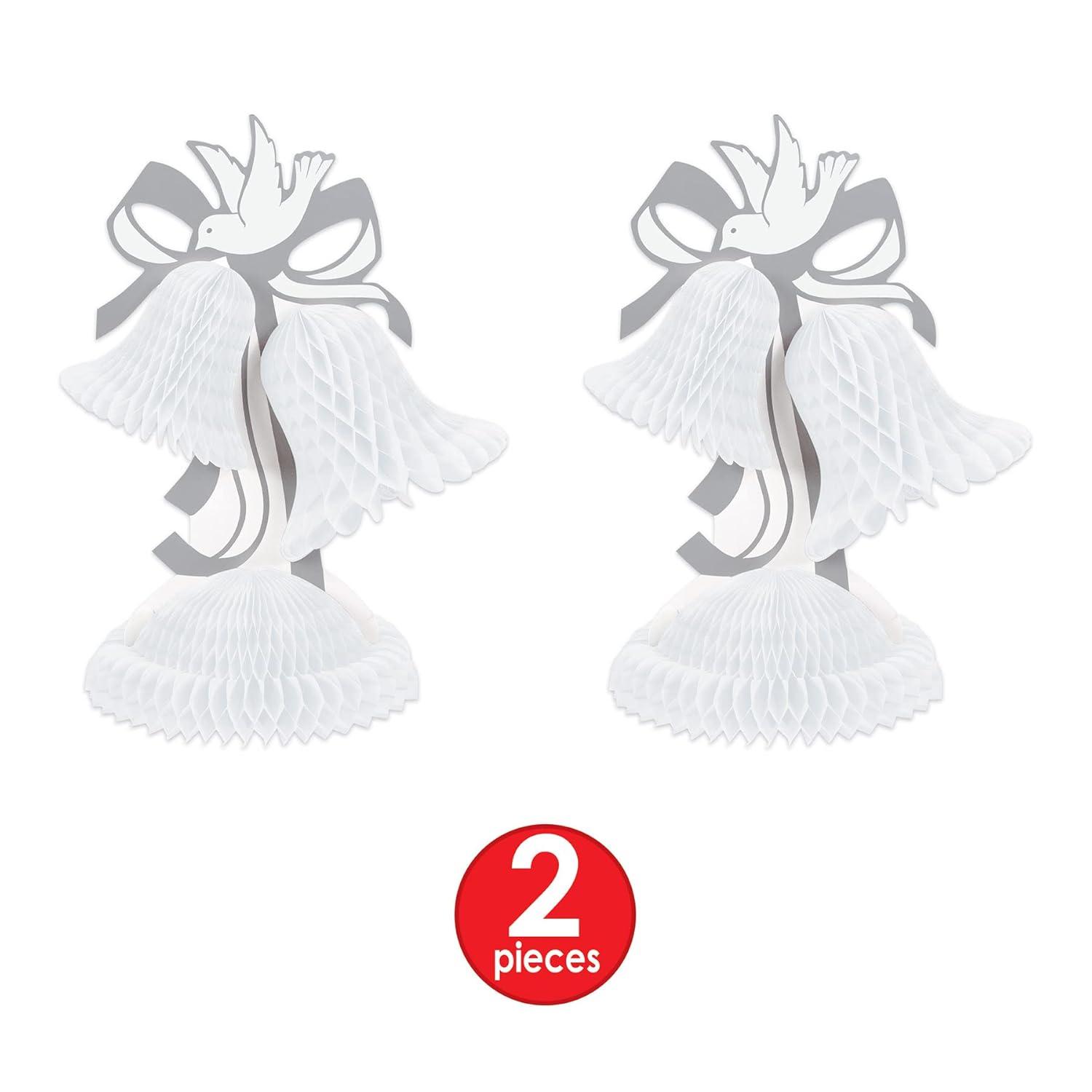 Beistle 2 Piece Honeycomb Tissue Bell Centerpieces For Wedding Decorations, Bridal Shower Décor, Anniversary Party Supplies