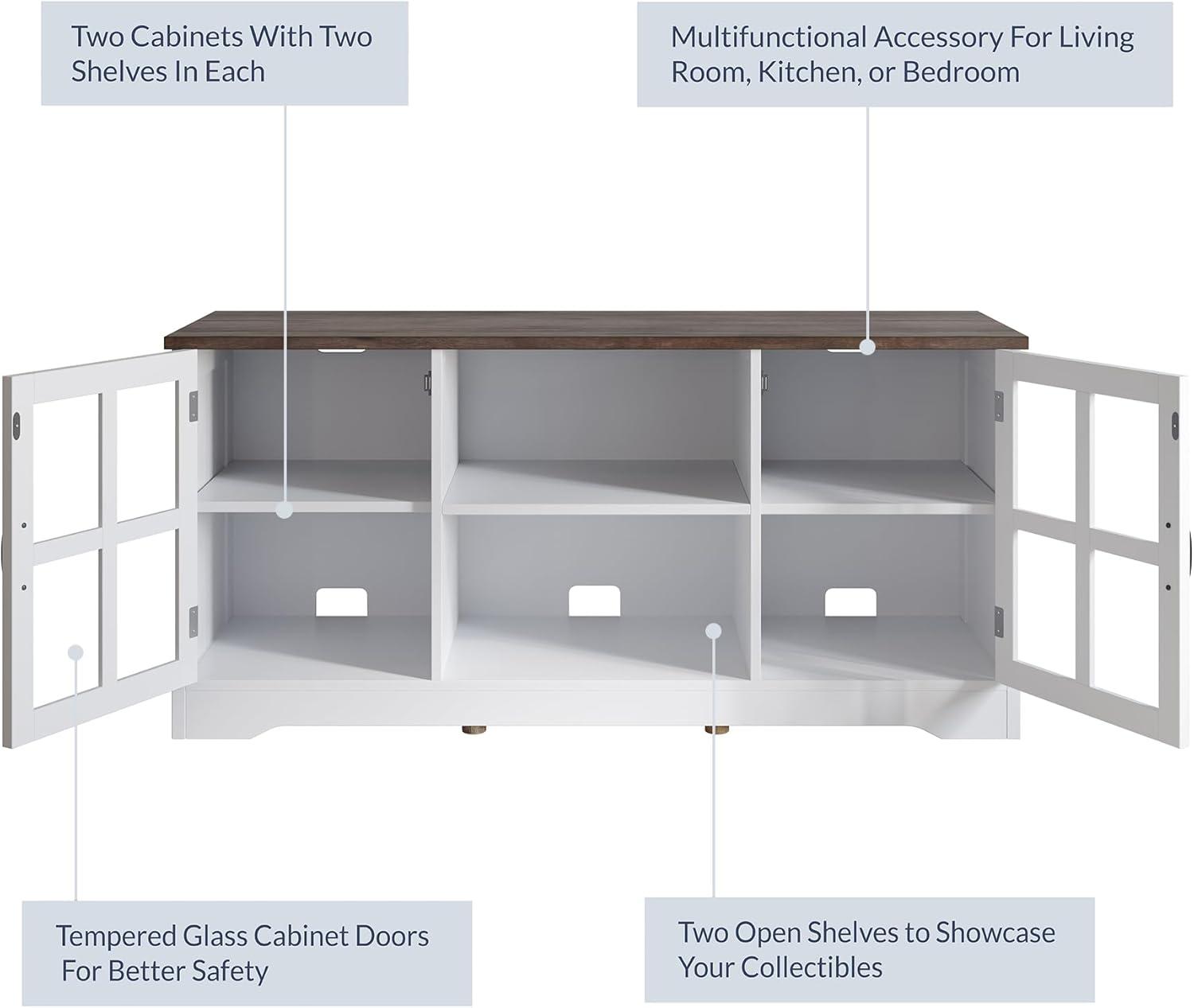 BELLEZE Modern 52 Inch Traditional TV Stand & Media Entertainment Center Console Table for TVs up to 55 Inch or Sideboard Buffet with Wood Glass Storage Cabinets - Cori (White)