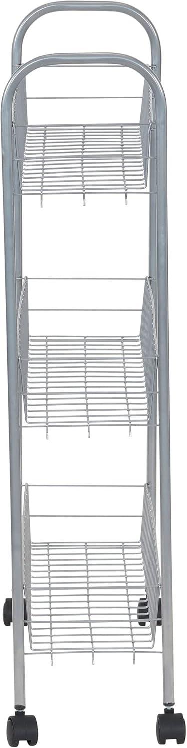 Slim Silver 3-Tier Rolling Storage Cart for Laundry and More