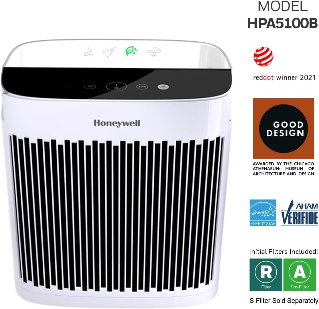 Honeywell Insight 190' Medium-Large Rooms HEPA HPA5100WV1 Air Purifier White: Quiet Fan, Carbon Filter, Energy Star Certified