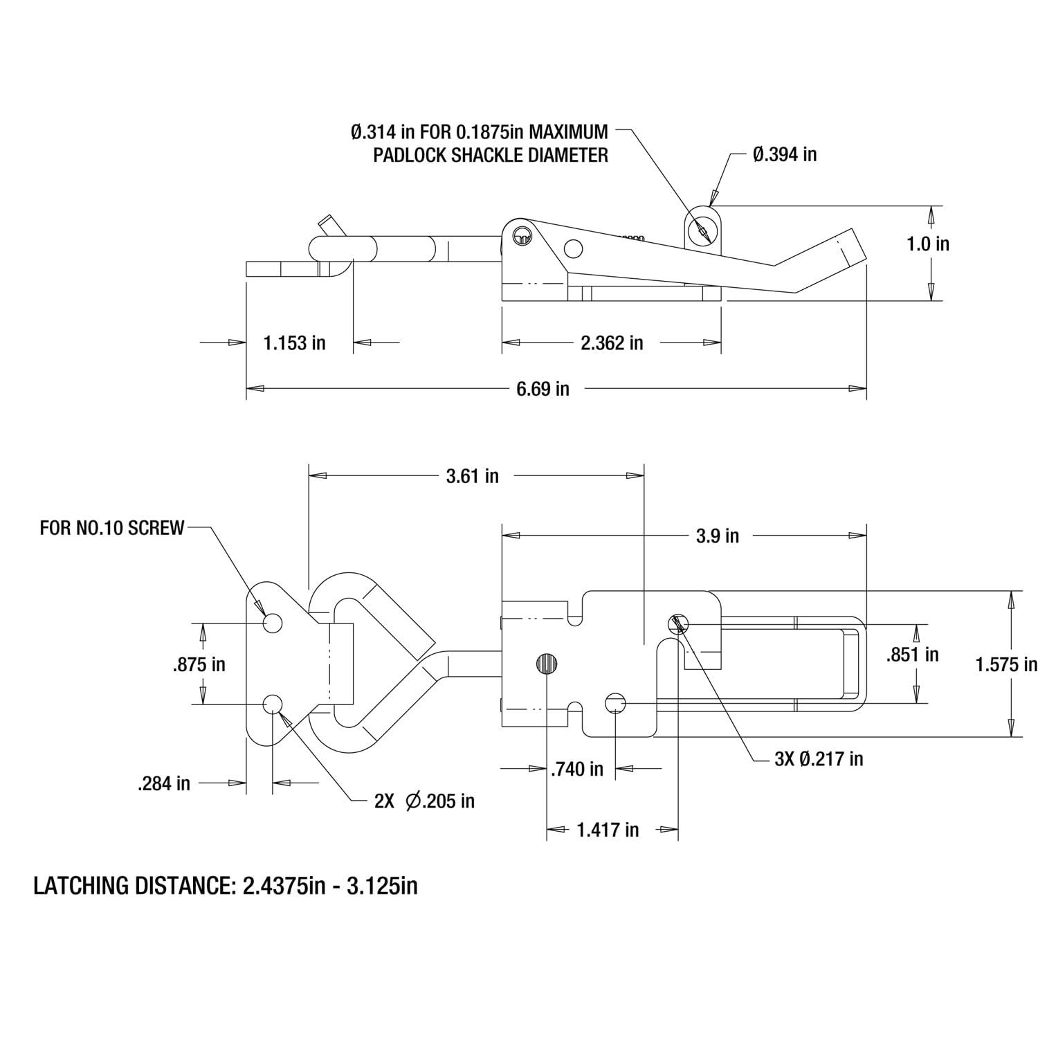 Buyers Products Draw Latch,Silver,1 in H 3049352