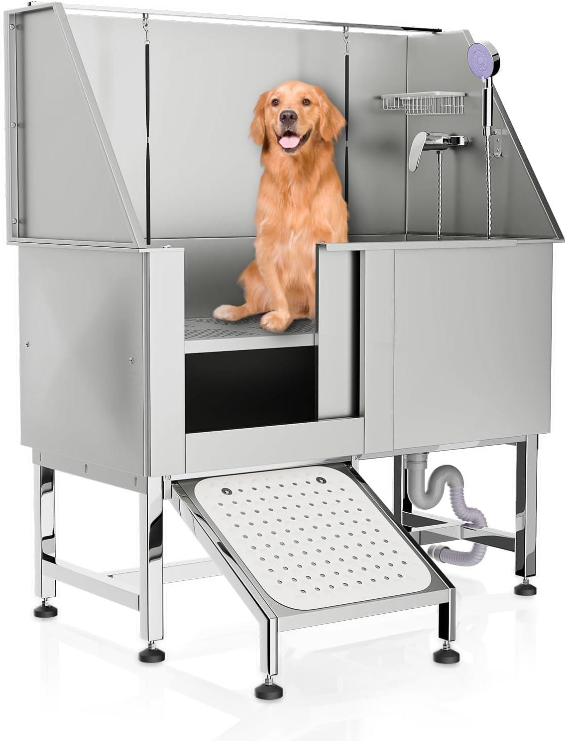 Professional Stainless Steel Pet Grooming Tub with Ramp and Faucet