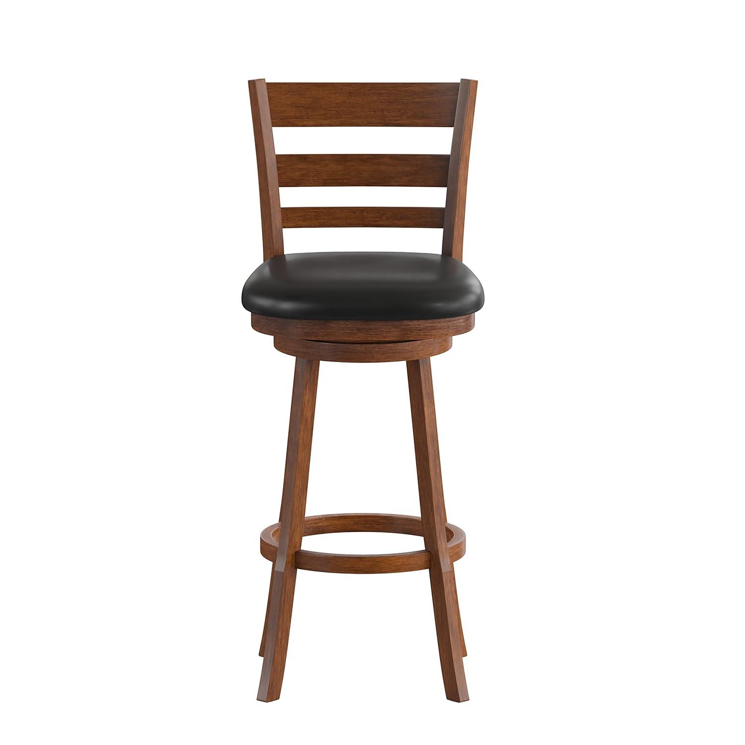 Taylor & Logan Zayne Barstool Espresso: Round Faux Leather, Wood Frame, 300 lbs Capacity
