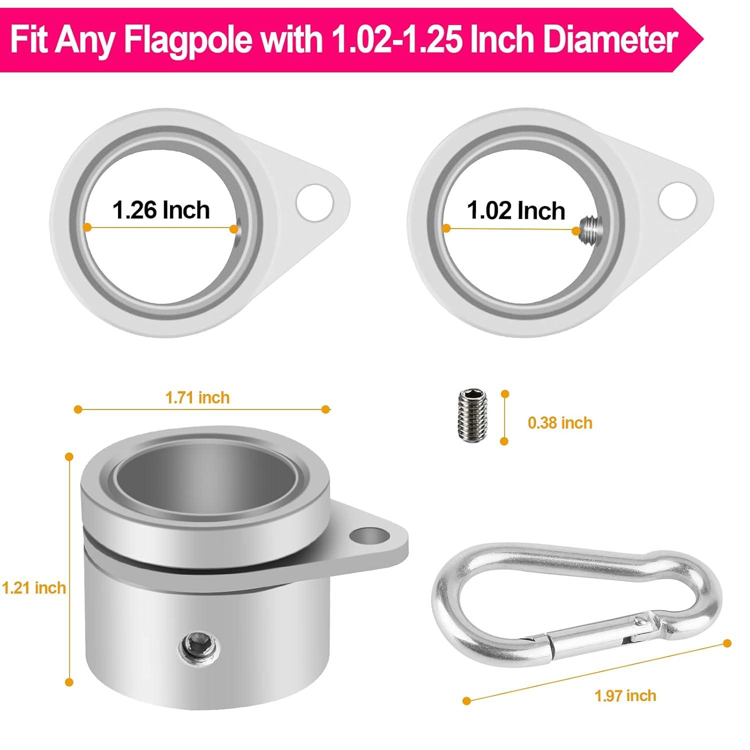 1.25" Flag Pole Rings, 2 Pcs Anti Wrap Flag Pole Clips Swivels, 360° Rotating Flagpole Mounting Rings, Aluminum Alloy Spinning Flag Pole Kit Parts for 1.02-1.25" Diameter (1.25 Inch, Silver)