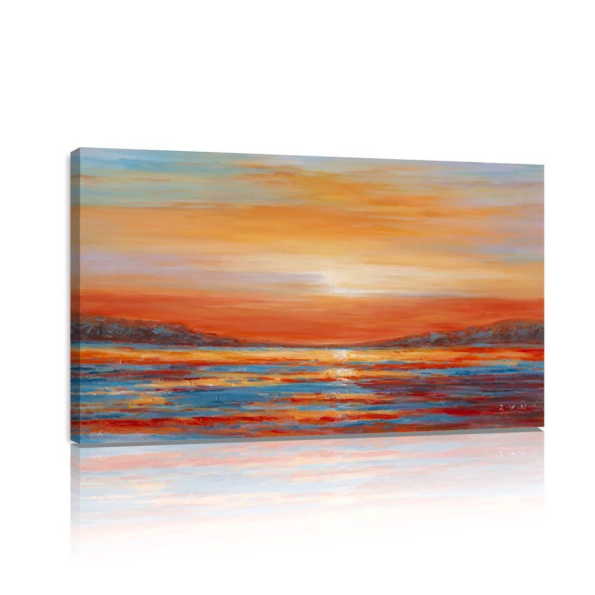 Colorful Ocean Sunset Abstract Canvas Wall Art 40x20 Inch