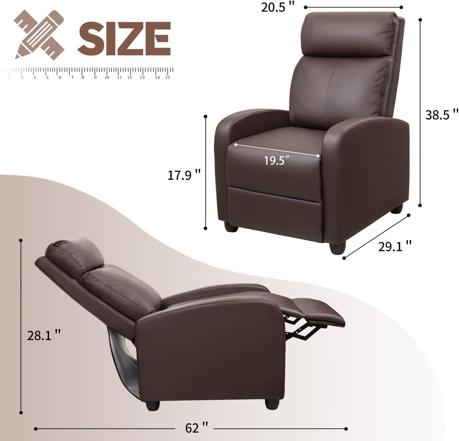 FDW Recliner Chair for Living Room Massage Recliner Sofa Reading Chair Winback Single Sofa Home Theater Seating Modern Reclining Chair, Brown