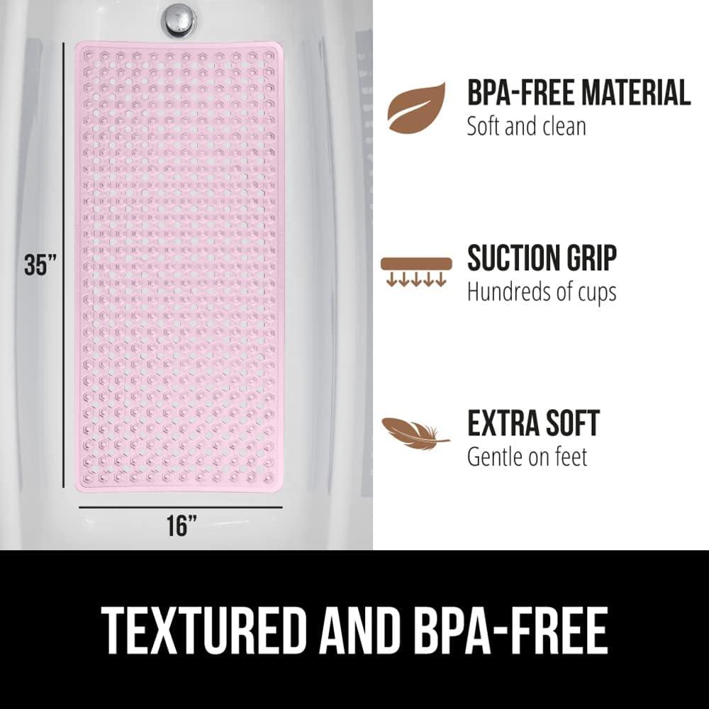 GORILLA GRIP Patented Bathtub Mat, Hundreds of Suction Cups, 35x16 Size, Light Pink Translucent