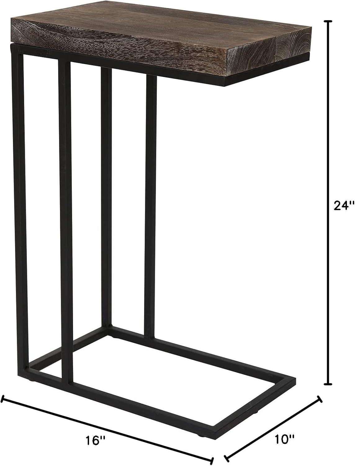 Breeze Casual C Shaped End Table Metal Frame Rustic Brown - Proman Products: Slide Under Sofa, Snack & Lamp Stand