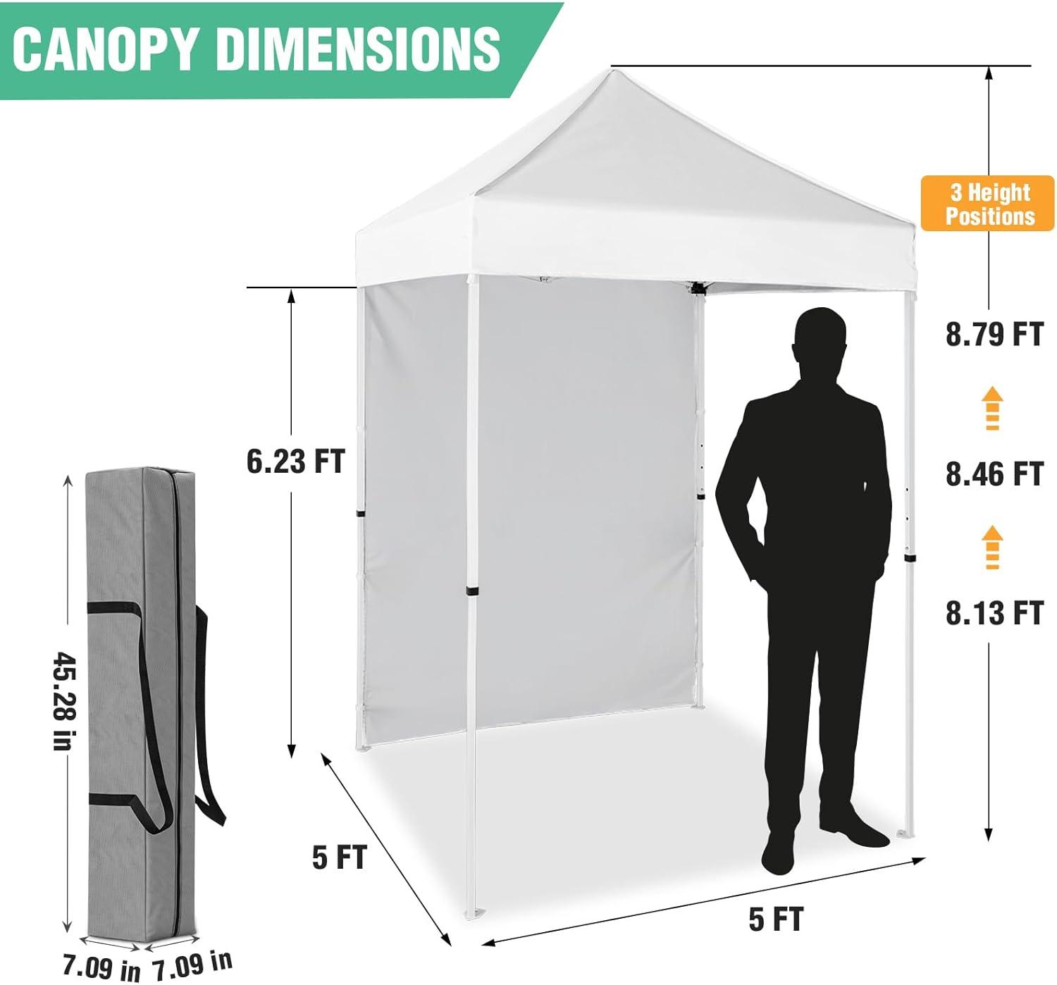 INTER HUT 5 Ft. W x 5 Ft. D Outdoor Pop Up Steel Canopy Portable Tent with 1 Sidewall