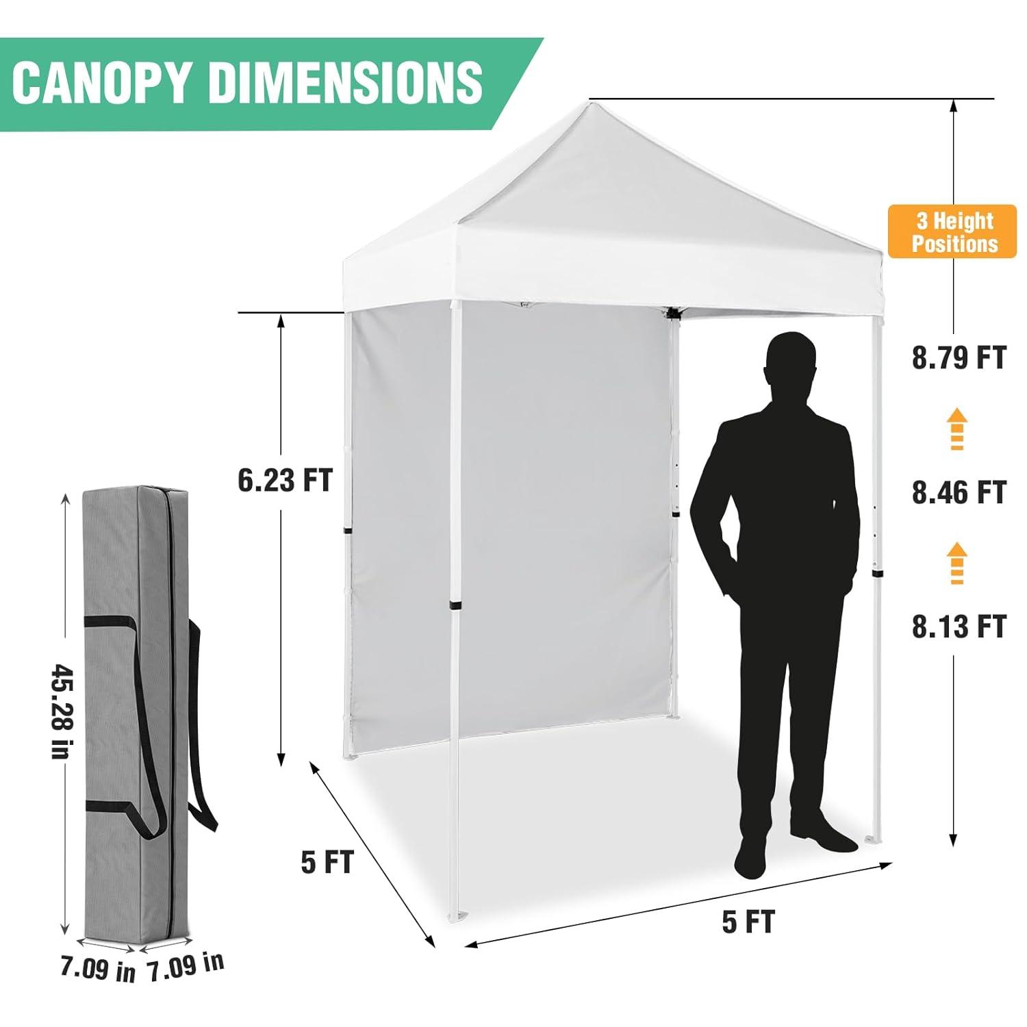 INTER HUT 5 Ft. W x 5 Ft. D Outdoor Pop Up Steel Canopy Portable Tent with 1 Sidewall