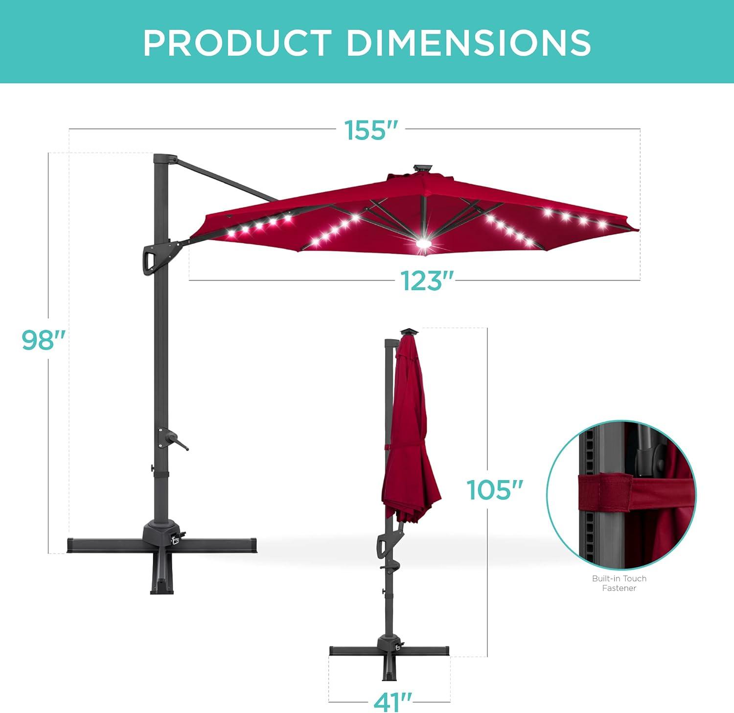 Burgundy 10ft Solar LED Cantilever Patio Umbrella with Cross Base