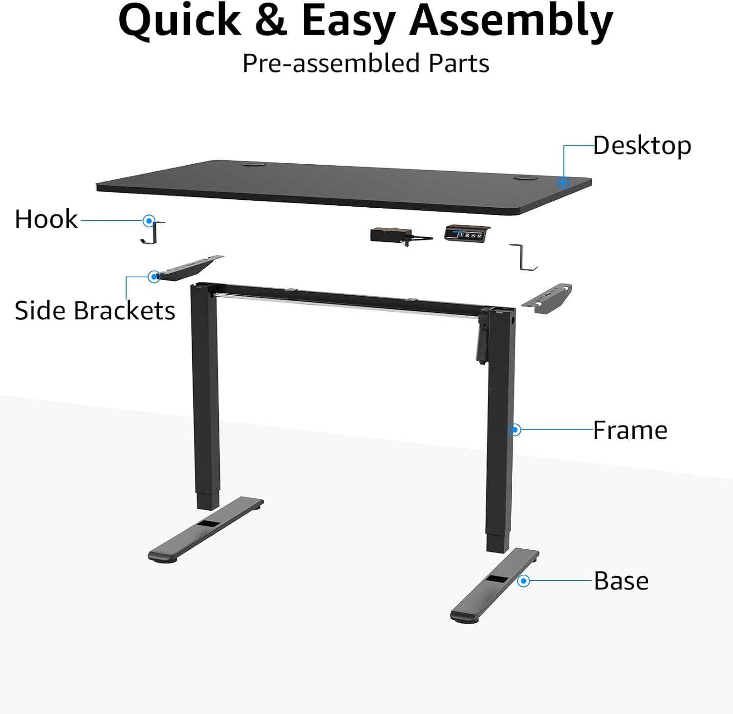 Height Adjustable Electric Standing Desk Whole-Piece, 48 x 24 Inches Quick Assembly Sit Stand Desk, Stand Up Desk with Memory Controller, Ergonomic Desk, Black