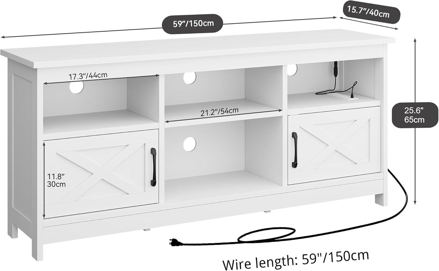 White Farmhouse TV Stand with LED Lights and Storage