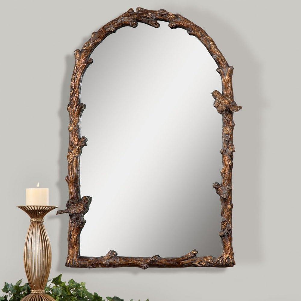 Uttermost Arched Top Vanity Accent Wall Mirror Rustic Antique Gold Gray Metal Frame 26" Wide for Bathroom Bedroom Living Room Home
