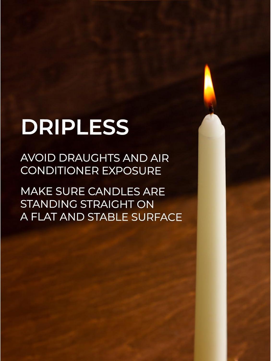Candwax 10 inch Taper Candles Set of 12 - Dripless Taper Candles and Unscented Candlesticks - Perfect as Dinner Candles and Household Candles - Ivory Candles