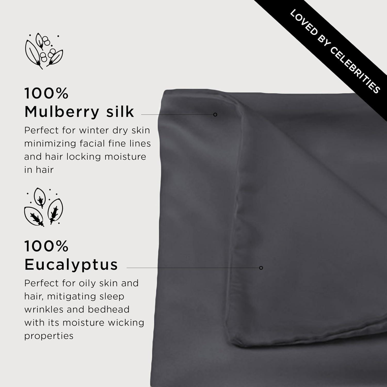 Discover Night LLC NIGHT Dual-Sided Silk Pillowcase: Reversible Mulberry Silk & Eucalyptus Gunmetal - Standard