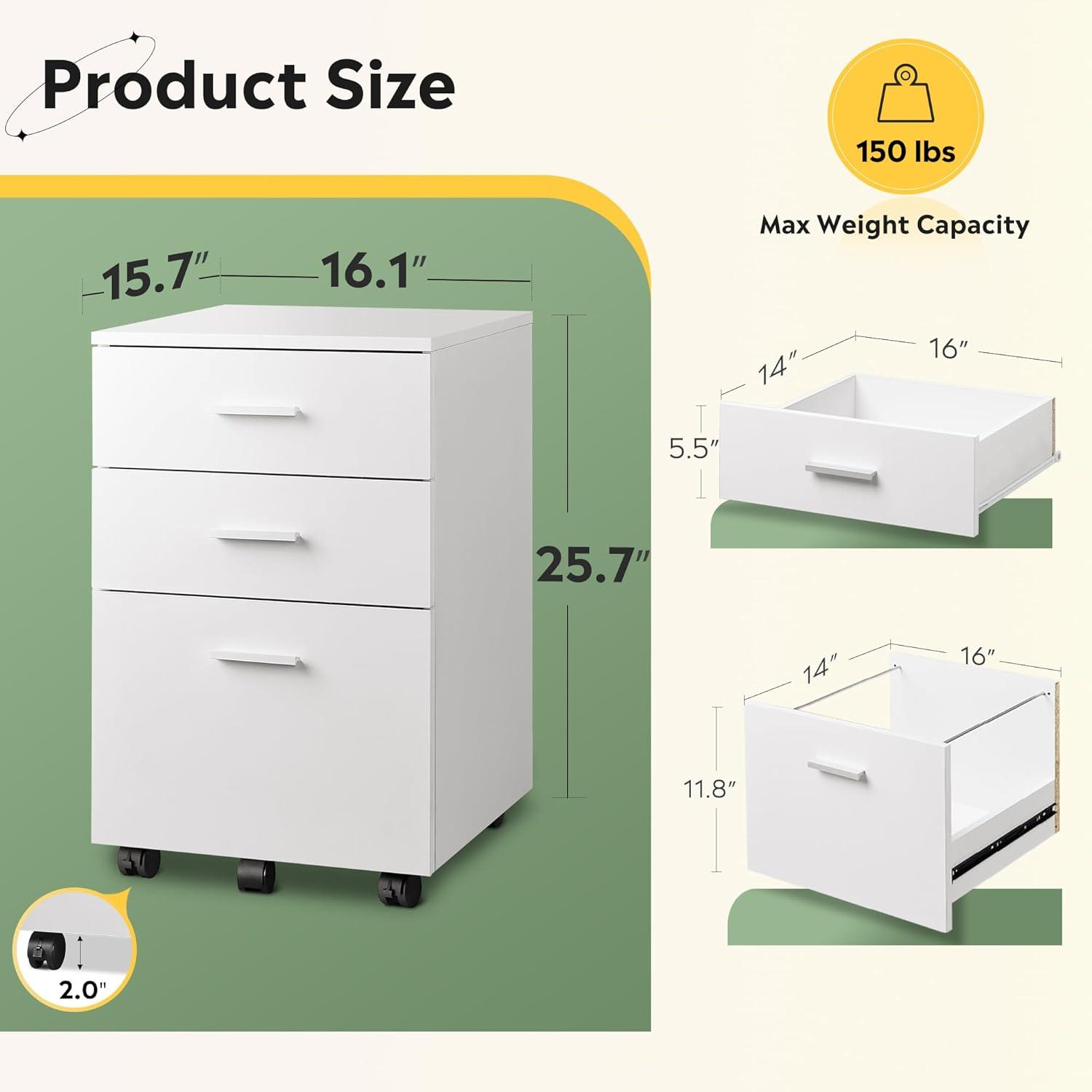 Kopelan 3-Drawer Mobile Vertical Filing Cabinet