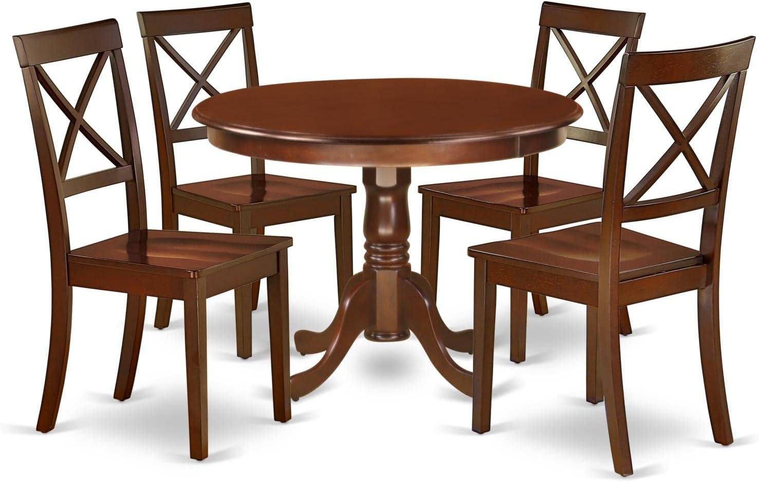 Mahogany Round Dining Set with 4 Wood Chairs, 42"