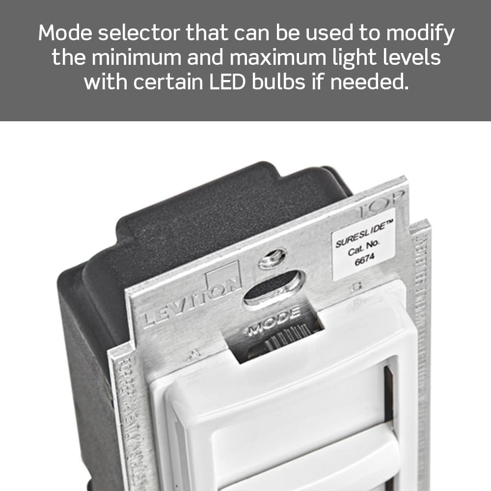 Leviton 6674-P0T SureSlide Universal 150-Watt LED and CFL/600-Watt Incandescent Dimmer, Light Almond