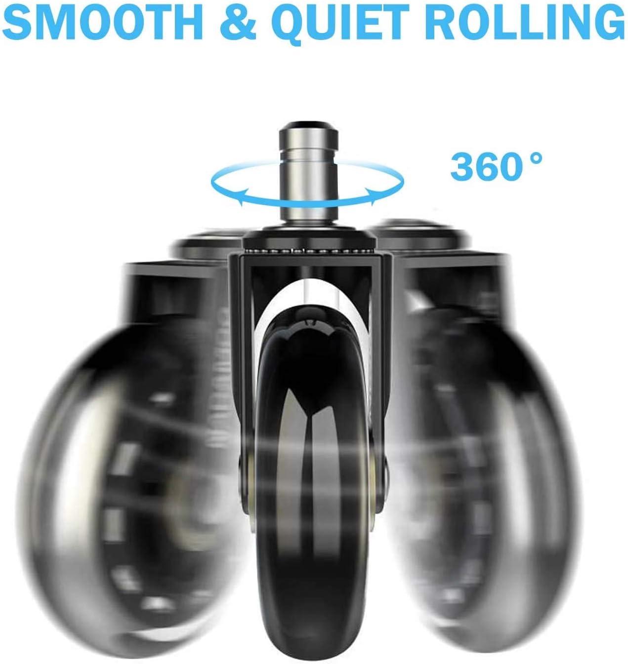 Office Chair Caster Wheels 2" Dual Wheels Set of 5 for Tile and Hardwood Floors, Universal Fit for Most Chairs (Transparent)