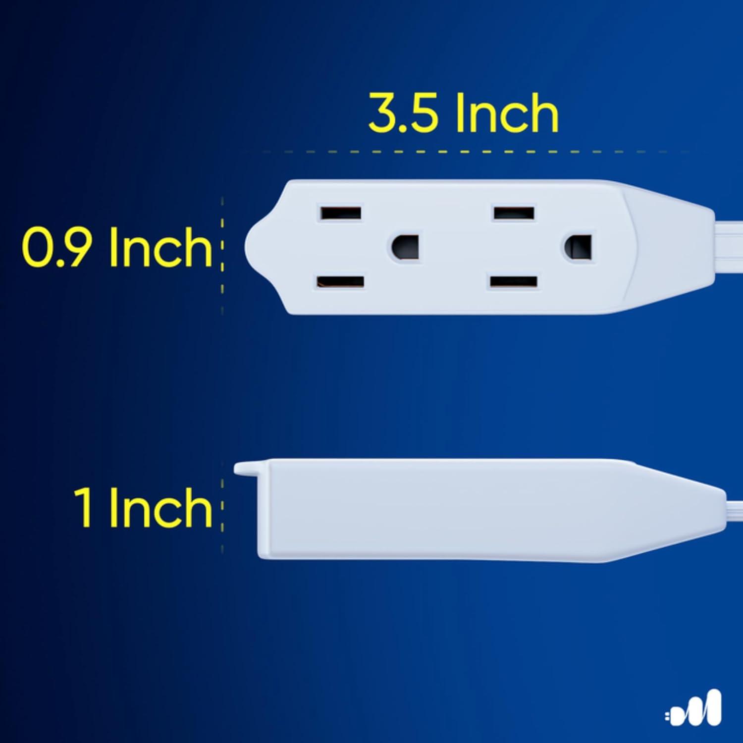 Maximm 1 ft. 16/3 Flat Extension Cord 360 Rotating Plug 3-Outlet 13A, 1625W, UL Certified, Black