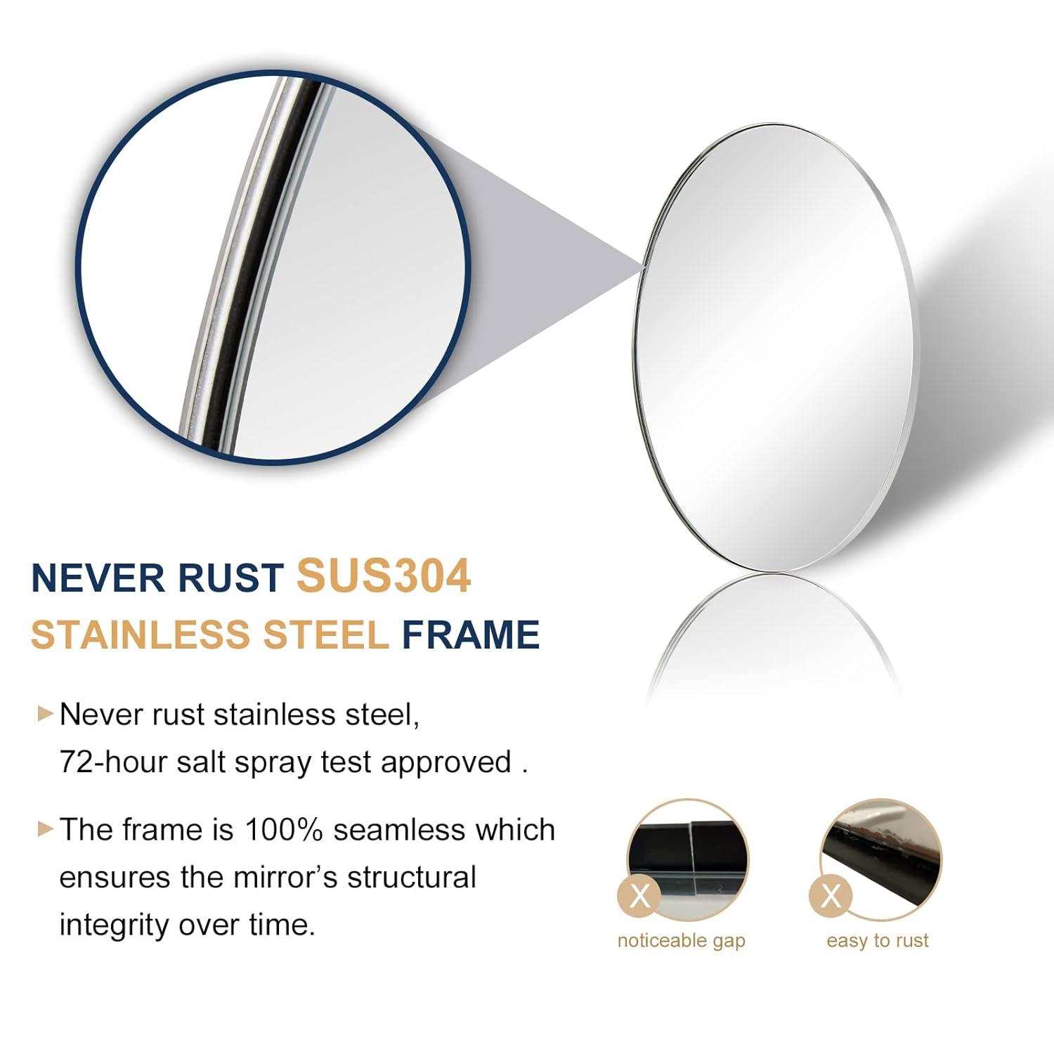 ANDY STAR Wall Mirror for Bathroom, 24x36'' Chrome Oval Bathroom Mirror, Large Oval Wall Mirror for Btahroom, Oblong Pill Shaped Chrome Mirror Stainless Steel Frame Wall Mount Horizontal or Vertical
