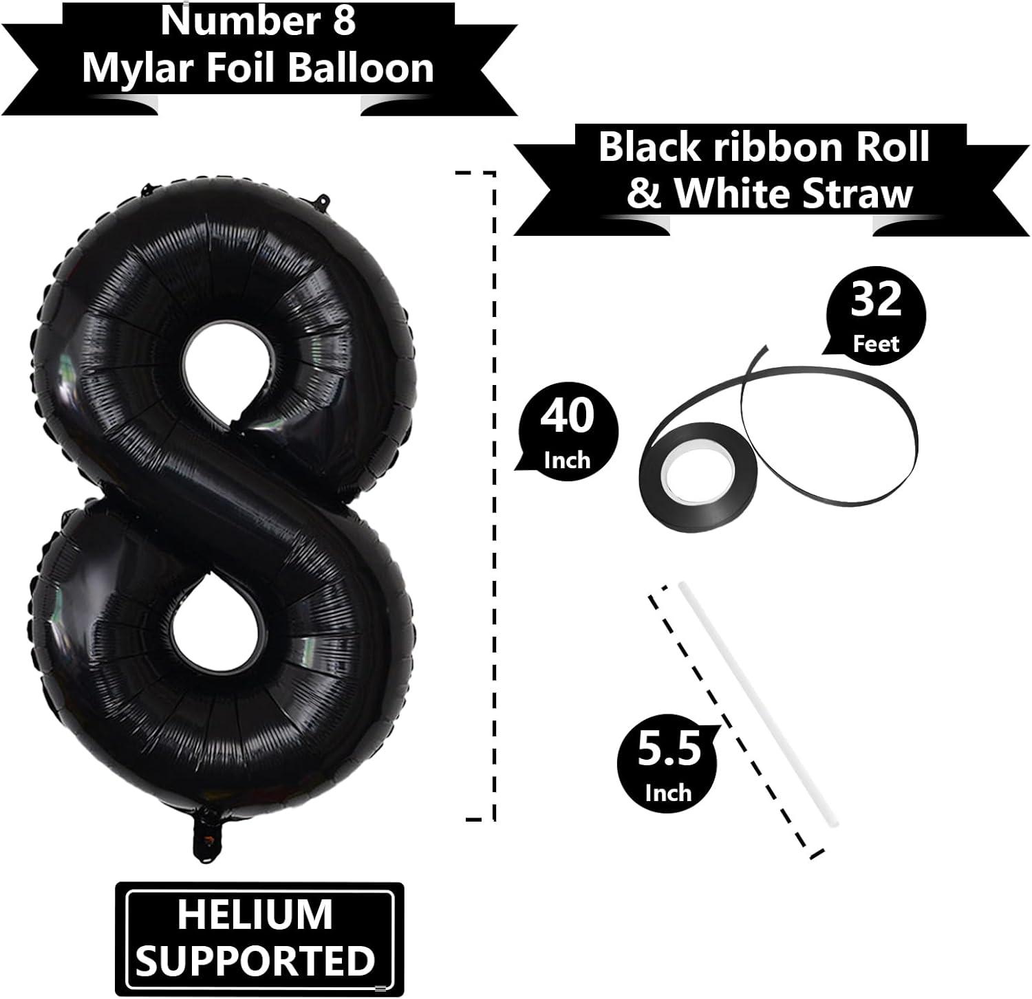 40 Inch Large Black Number 8 Balloon Extra Big Size Jumbo Digit Mylar Foil Helium Balloons for Birthday Party Celebration Decorations Graduations Wedding Anniversary Baby Shower Supplies Photo Shoot