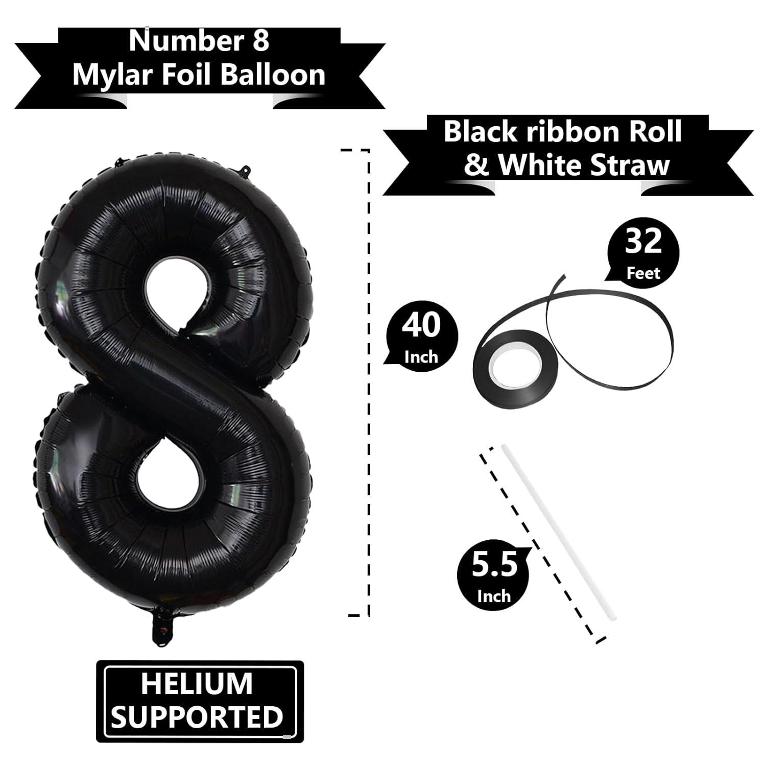40 Inch Large Black Number 8 Balloon Extra Big Size Jumbo Digit Mylar Foil Helium Balloons for Birthday Party Celebration Decorations Graduations Wedding Anniversary Baby Shower Supplies Photo Shoot