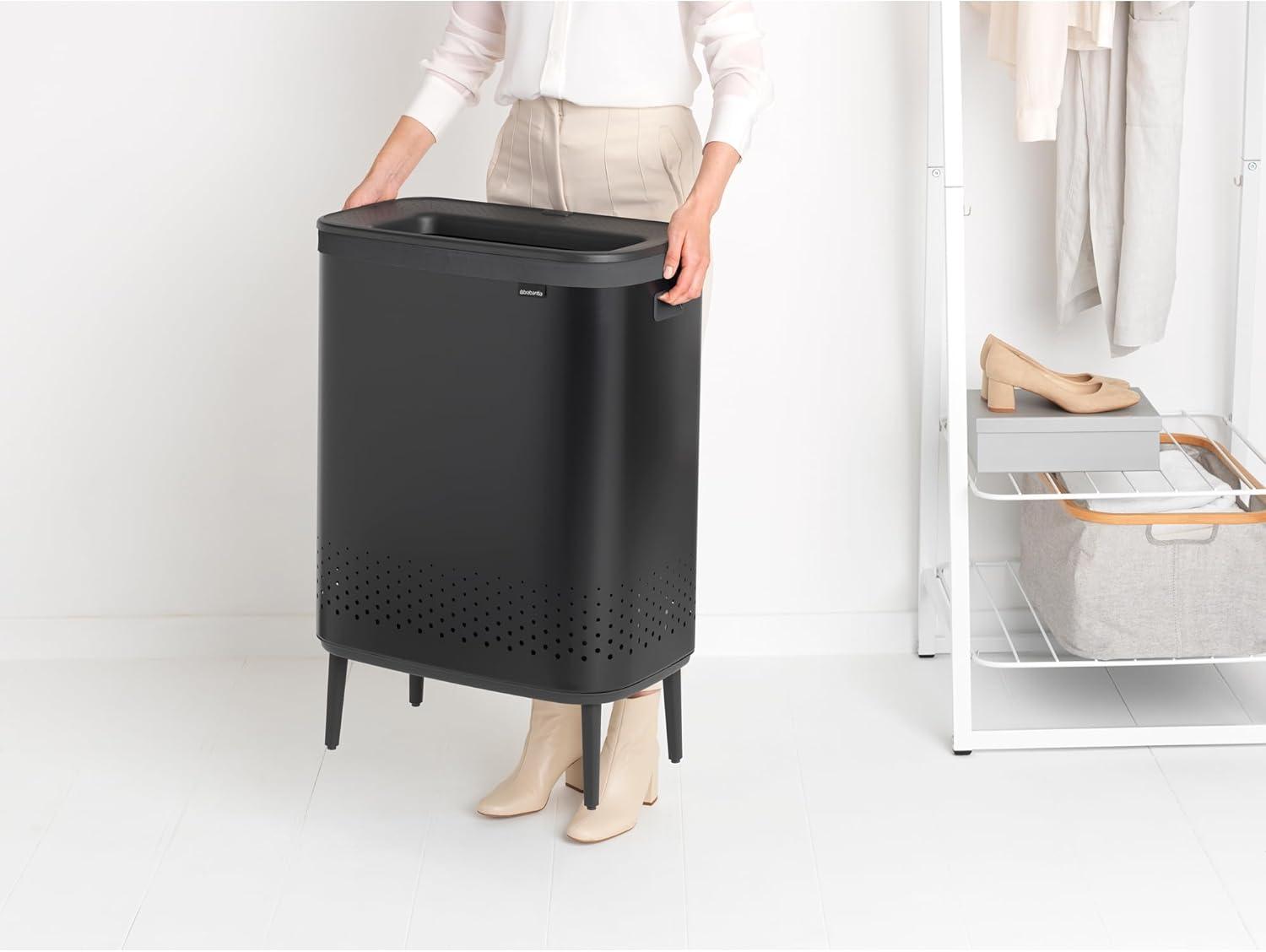 Black Steel Upright Hamper with Lid and Ventilation Holes