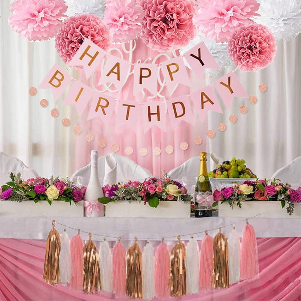 Pink Rose Gold Birthday Party Decorations Happy Birthday Party Decorations Pink Tassel Garland for Birthday Party Decorations