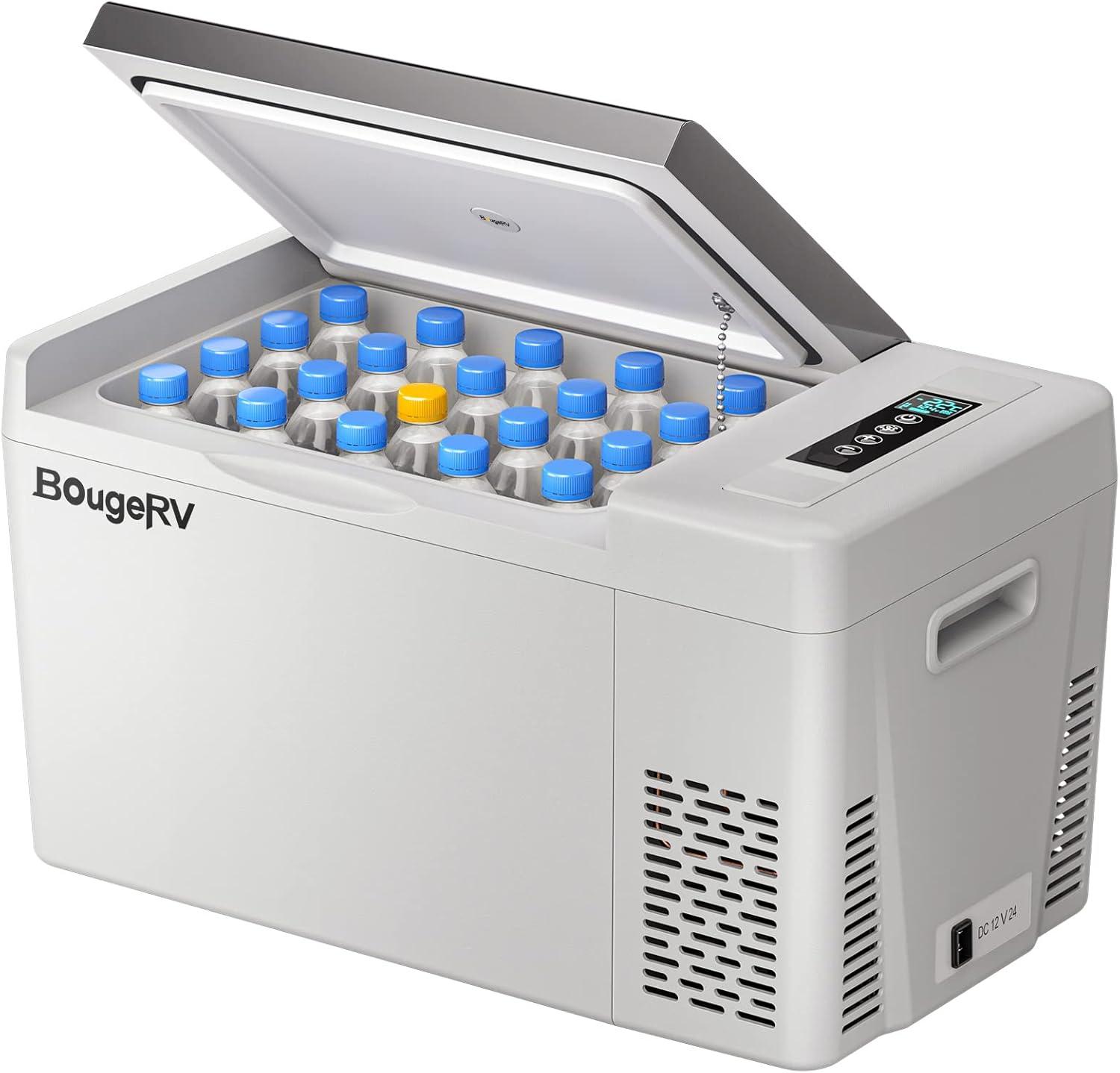 BougeRV Portable Car Refrigerator 23 Qt, 12 Volt Refrigerator Portable Freezer Compressor Cooler with -7℉~50℉ Cooling Range, 12/24V DC 110~240V AC for RV Truck Vehicle Boat Outdoor & Home Use