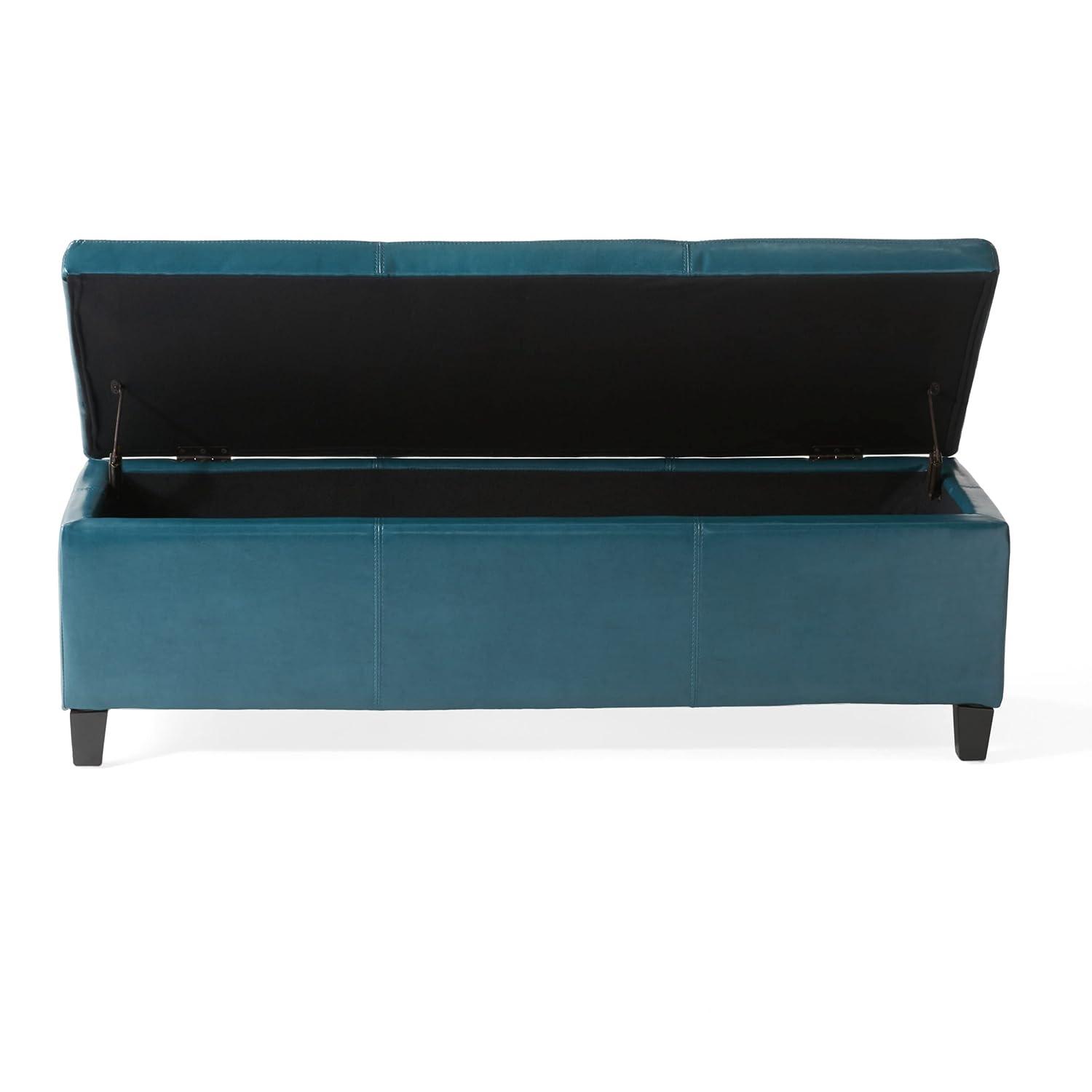 Lucinda Faux Leather Storage Ottoman Bench Teal - Christopher Knight Home: Solid Wood, Rectangular, Padded