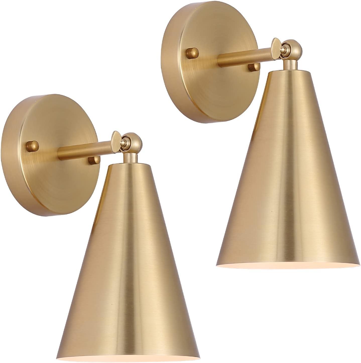 Gold Adjustable Swing Arm Wall Sconce Set with Metal Shade