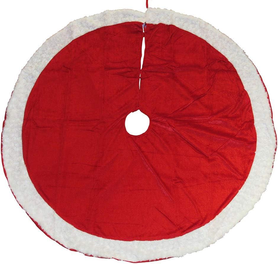 Kurt Adler 44.5" Red Velvet Tree skirt with White Trim