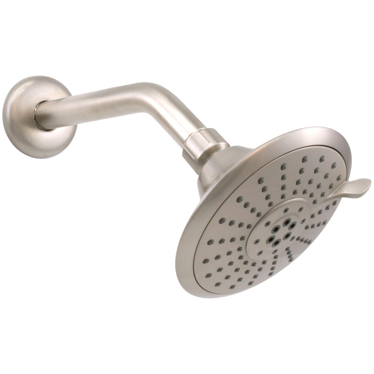 Westbrass CO561-07 5" Round Thin 5-Function Adjustable Spray Shower Head with 8" Wall Mount Arm, Satin Nickel