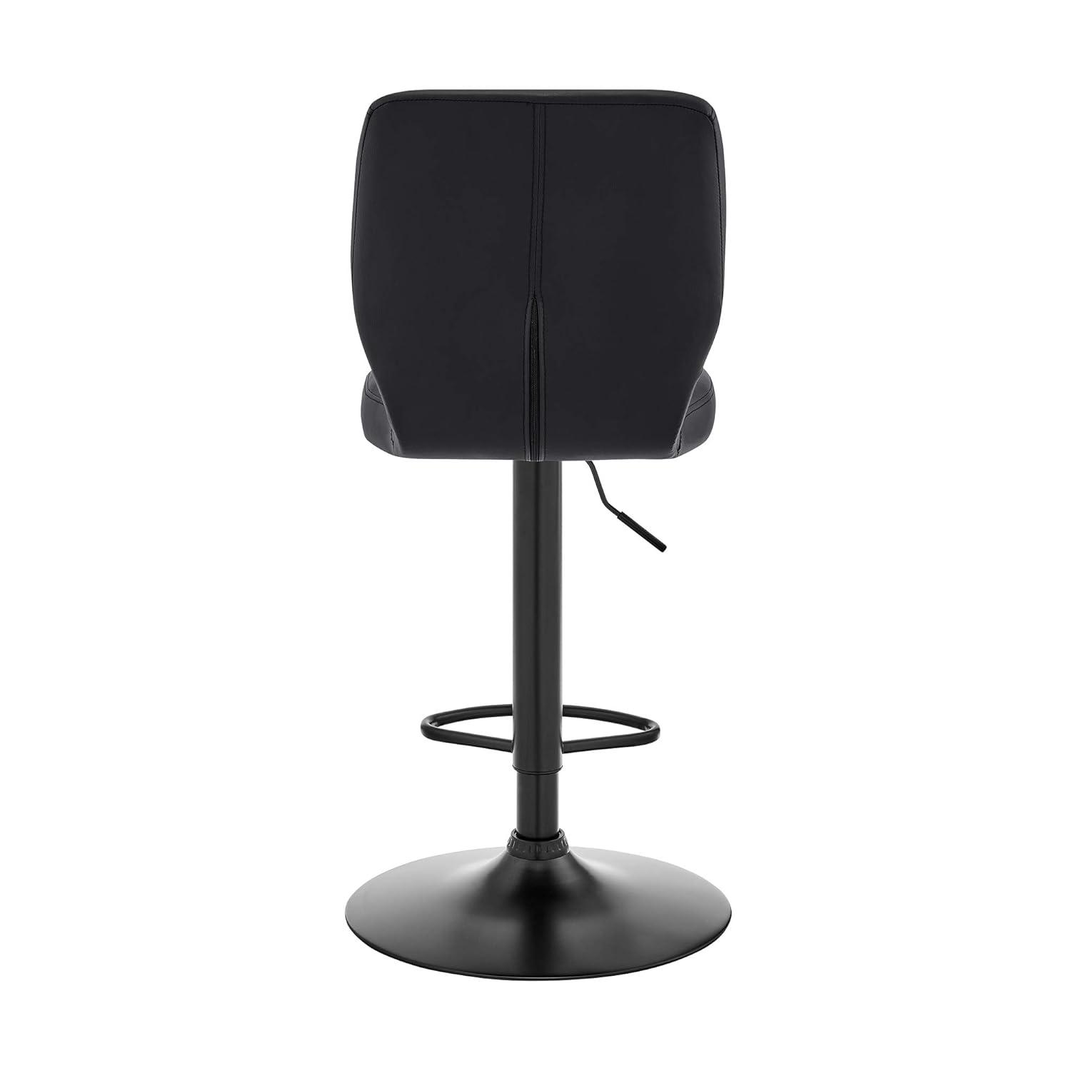 Bardot Adjustable Barstool with Faux Leather and Metal Finish Black - Armen Living: Swivel, Hydraulic Lift, 360-Degree Function