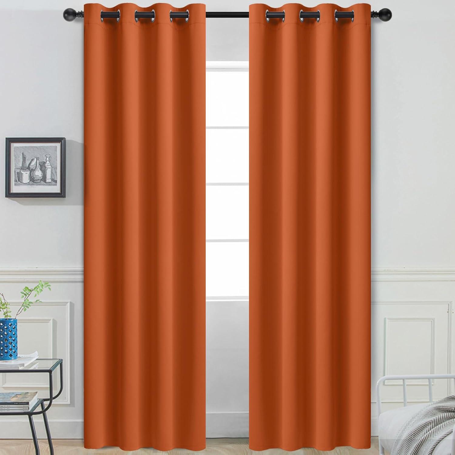 Burnt Orange Thermal Insulated Blackout Curtain Panels, 52W x 96L