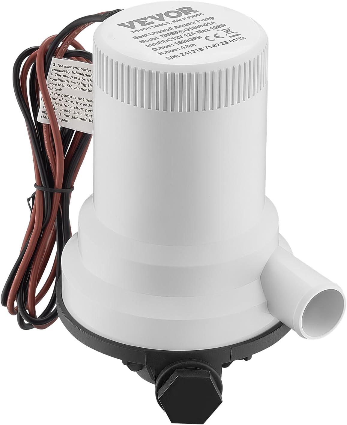 Livewell Pump for Boat 12V 1600 GPH Straight Livewell Aerator Pump with Dual Inlet ABA Housing for Freshwater Saltwater