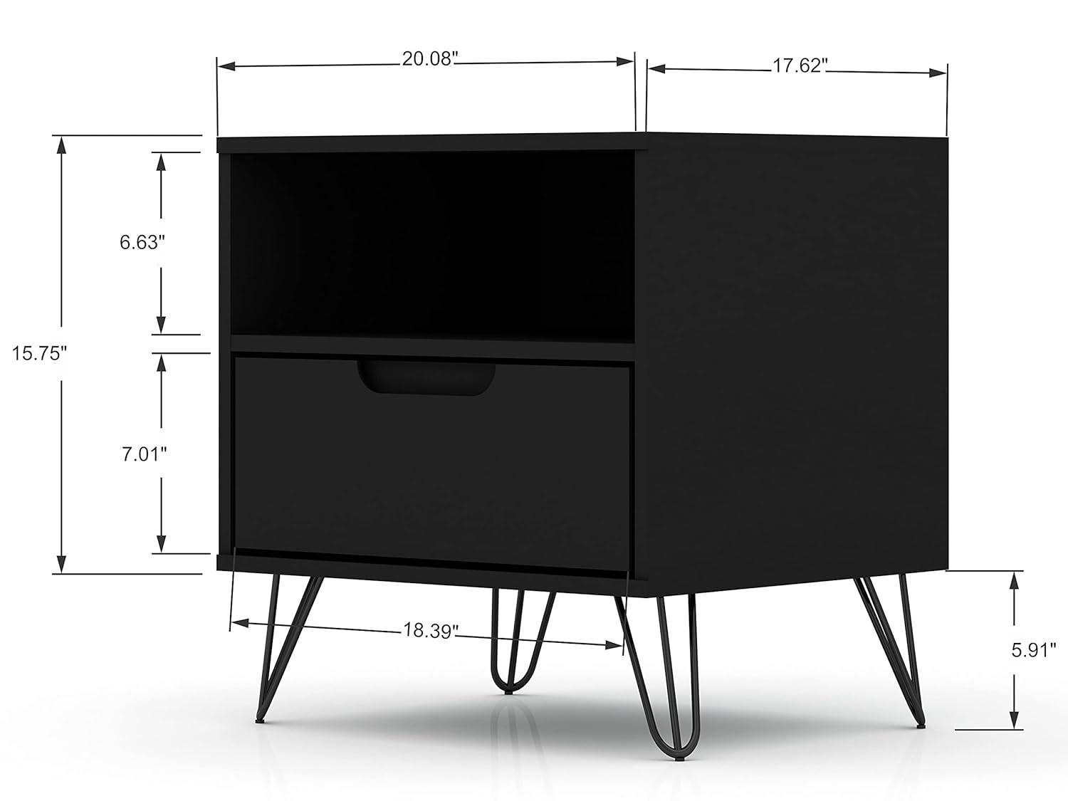 Set of 2 Rockefeller 1 Drawer Nightstands Black - Manhattan Comfort