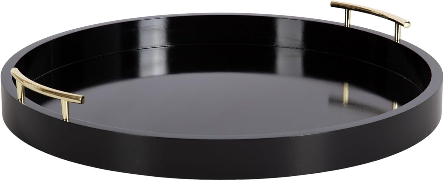 Kate and Laurel Lipton Round Decorative Tray with Metal Handles, 22" Diameter, Black