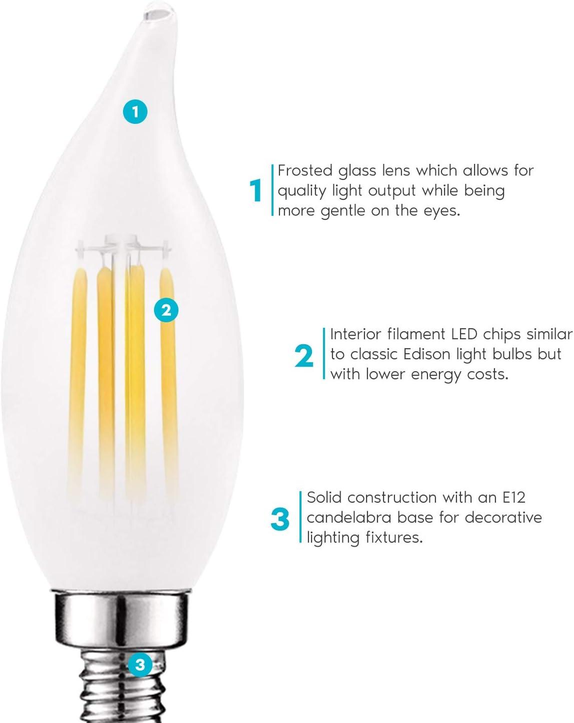 5 Watt (60 Watt Equivalent), CA11 LED, Dimmable Light Bulb, Warm White (2700K) E12/Candelabra Base