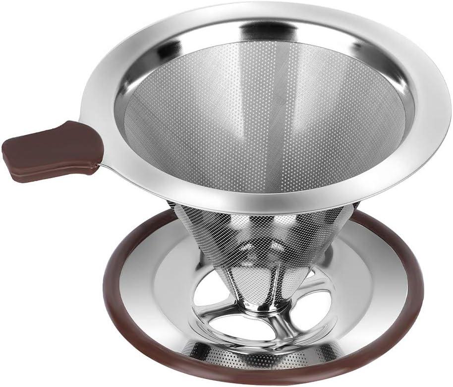 Pour Over Coffee Dripper, Reusable Paperless Coffee Filter,Professional Stainless Steel Drip Cone Brew Coffee Strainer,Upgraded Double Micro Mesh Filter with Cup Stand,1-2 Cup