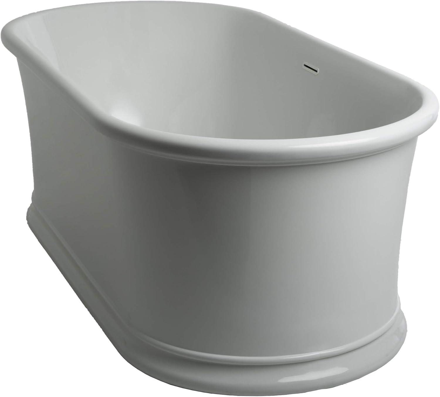 Miseno MNO6632SFSO 66 in. Free Standing Acrylic Soaking Tub with Center Drain Drain Assembly, White