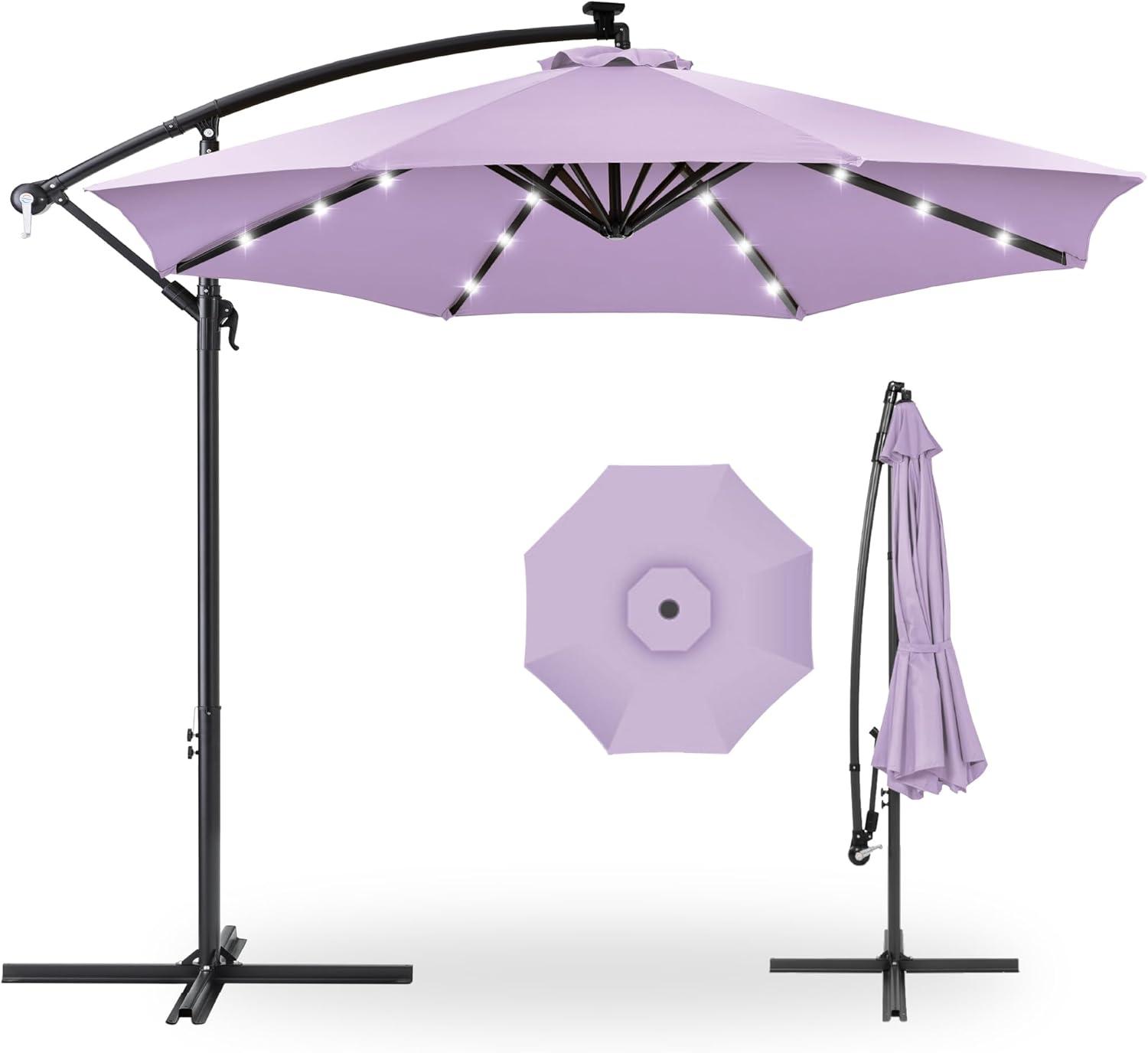 Best Choice Products 10ft Solar LED Offset Hanging Outdoor Market Patio Umbrella w/ Adjustable Tilt - Lavender