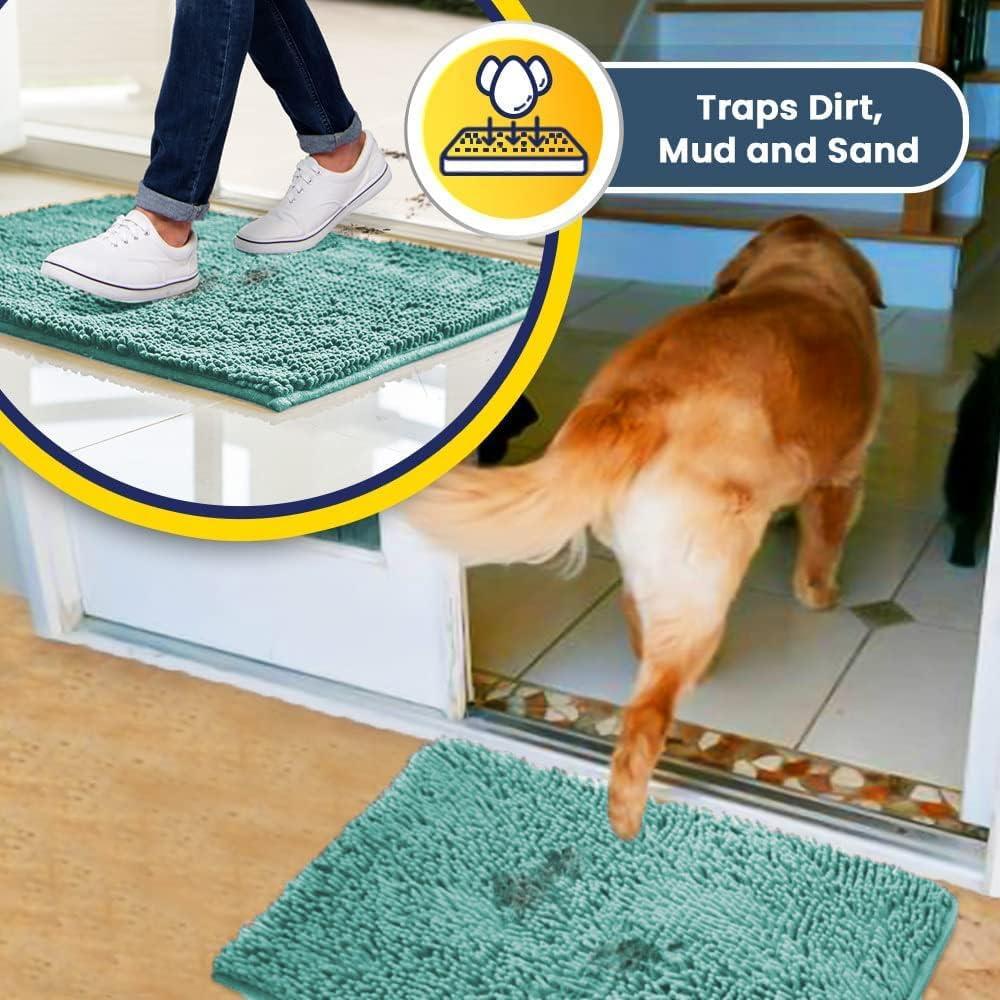 Muddy Mat Highly Absorbent  Soft Chenille Door Mat and Pet Rug Non Slip Thick Washable Mat for Indoor and Outdoor-Seafoam Green Runner 24"x60"
