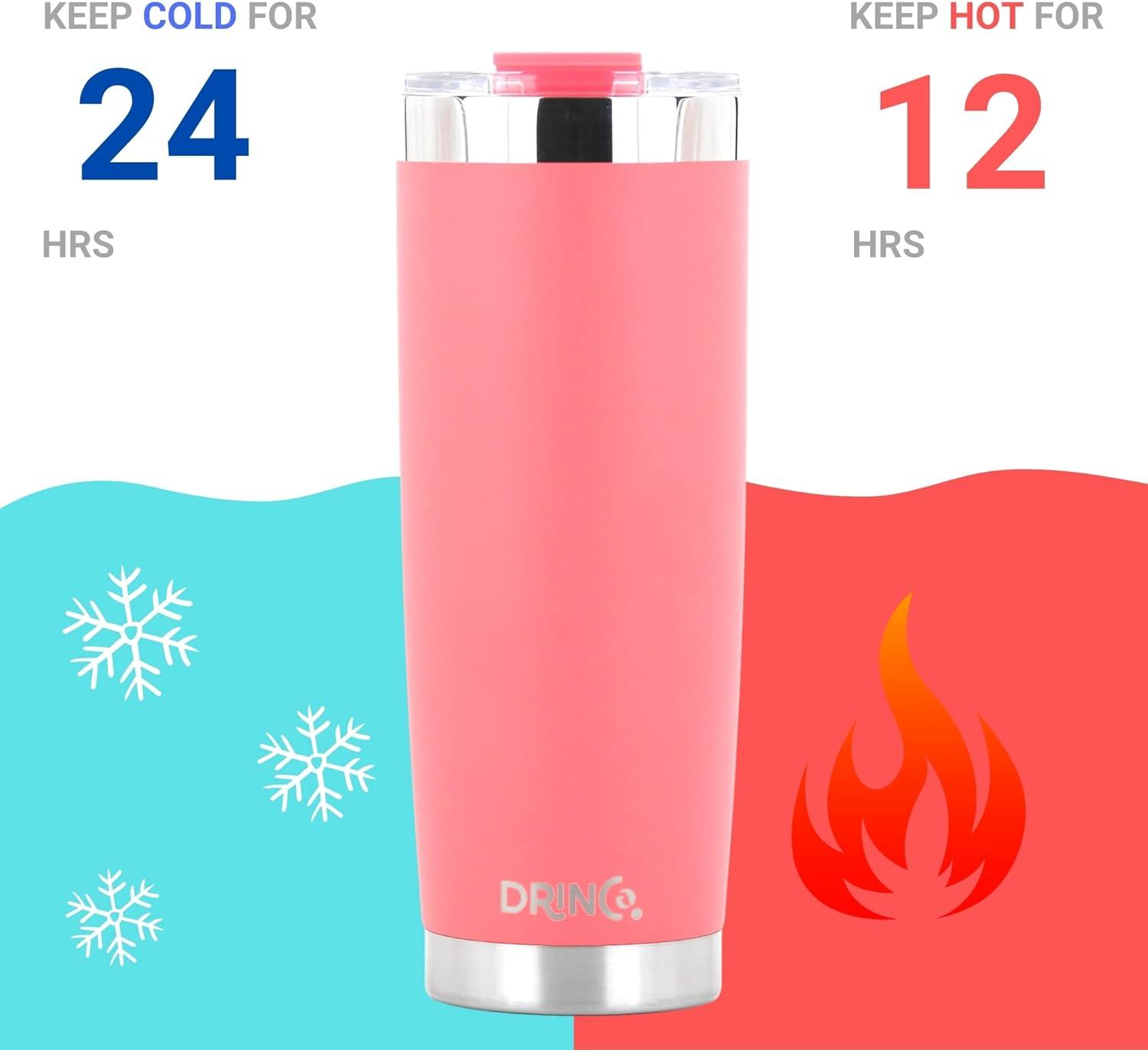 Coral Stainless Steel 20oz Travel Tumbler with Lid and Straws